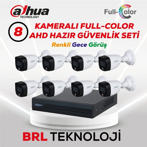 Dahua 8 Kameralı Renkli Gece Görüşlü Full HD Güvenlik Kamera Seti