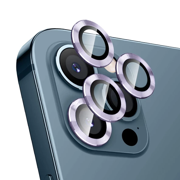 iPhone 11 Pro Max Kamera Lens Koruyucu Cam Metal Kenarlı 3lü Set - 4
