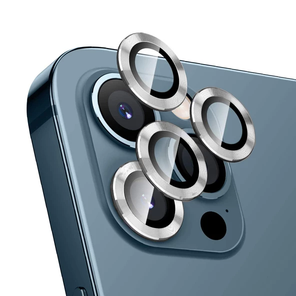 iPhone 11 Pro Max Kamera Lens Koruyucu Cam Metal Kenarlı 3lü Set - 3