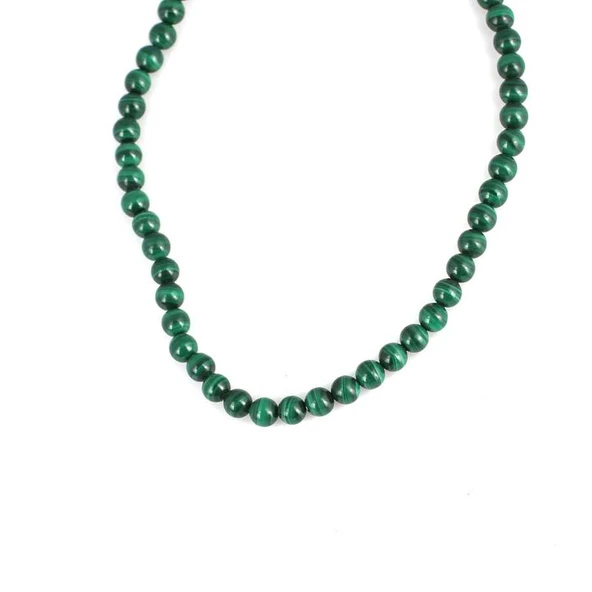 925 Ayar Gümüş Kilitli Malakit Taşlı Yeşil Kolye - Resim 3