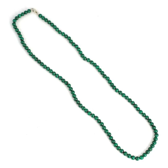 925 Ayar Gümüş Kilitli Malakit Taşlı Yeşil Kolye - Resim 2