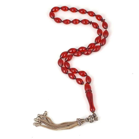 925 Ayar Gümüş Püsküllü Sıkma Kehribar Tesbih ürün görseli 1