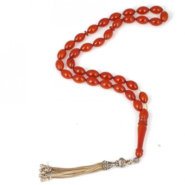 925 Ayar Gümüş Sıkma Kehribar Kırmızı Renk Tesbih