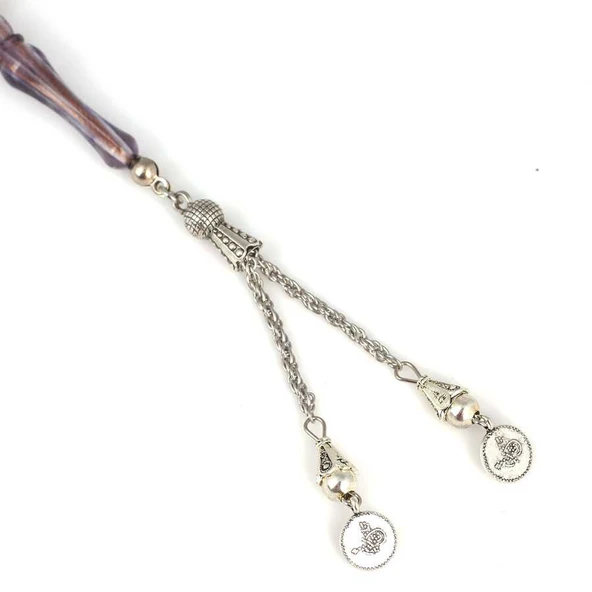 Sıkma Kehribar Eflatun Renk Tesbih - Resim 3