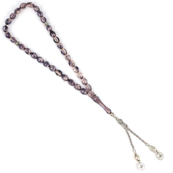 Sıkma Kehribar Eflatun Renk Tesbih - Resim 2