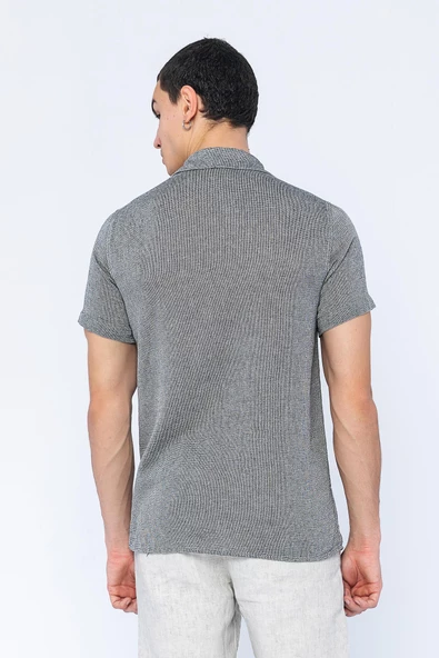 Erkek Regular Fit Düğmeli Kafes Dokuma Kısa Kollu Gömlek - 4