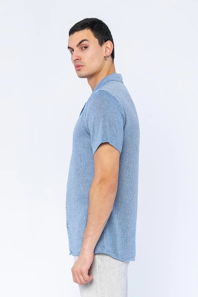 Erkek Regular Fit Düğmeli Kafes Dokuma Kısa Kollu Gömlek - 10