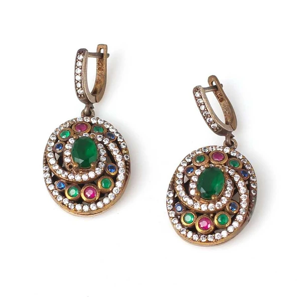 925 Ayar Gümüş Ve Bronz Karışımı Oval Taşlı Küpe ürün görseli