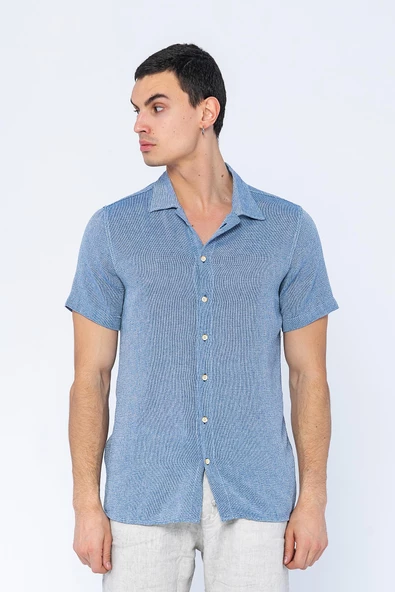 Erkek Regular Fit Düğmeli Kafes Dokuma Kısa Kollu Gömlek - 9