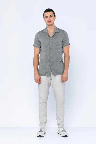 Erkek Regular Fit Düğmeli Kafes Dokuma Kısa Kollu Gömlek - 8