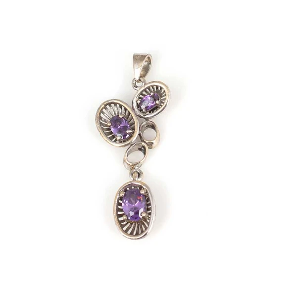 925 Ayar Gümüş Ametist Kolye Ucu ürün görseli