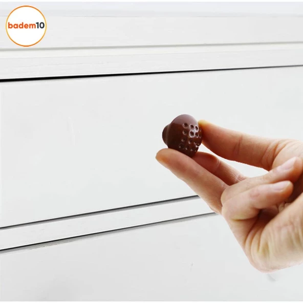 Noktalı Mantar Düğme Kulp Çekmece Bebek Çocuk Genç Odası Dolap Kapak Kulpu Kulbu Kahverengi Metal Ku - Resim 2