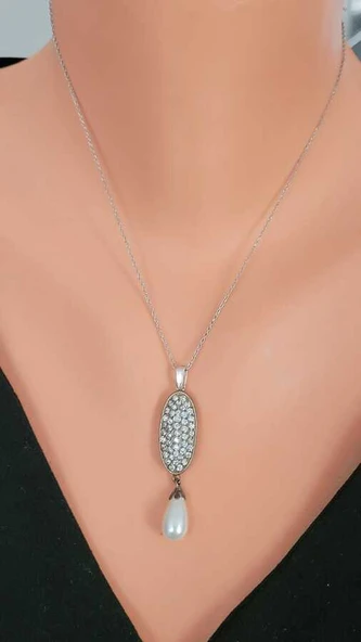 925 Ayar Gümüş İnci Sallantılı Kolye Ucu - Resim 3