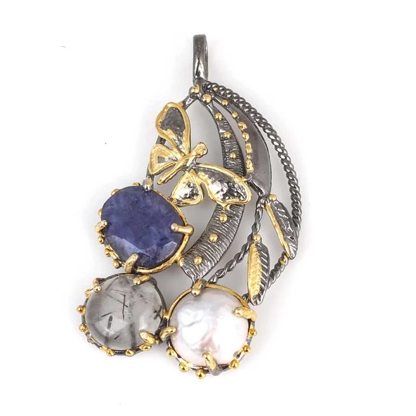 925 Ayar Gümüş Doğal taşlı El İşi Kolye Ucu ürün görseli