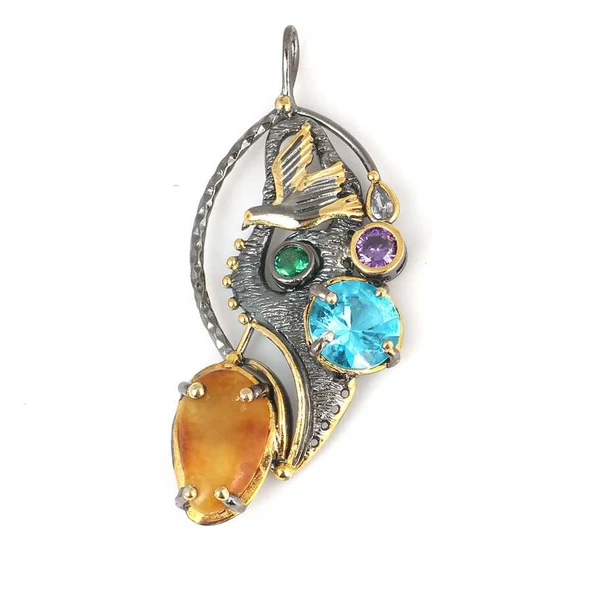 925 Ayar Gümüş Barış Güvercini Model Doğal taşlı El İşi Kolye Ucu ürün görseli