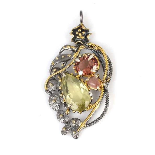 925 Ayar Gümüş Çiçek Model Doğal taşlı El İşi Kolye Ucu ürün görseli