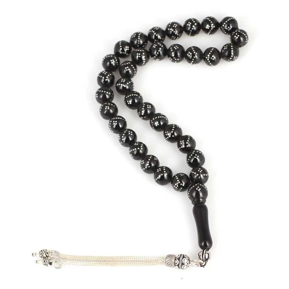 925 Ayar Gümüş Küre Kesim Oltu Taş Tesbih ürün görseli 1