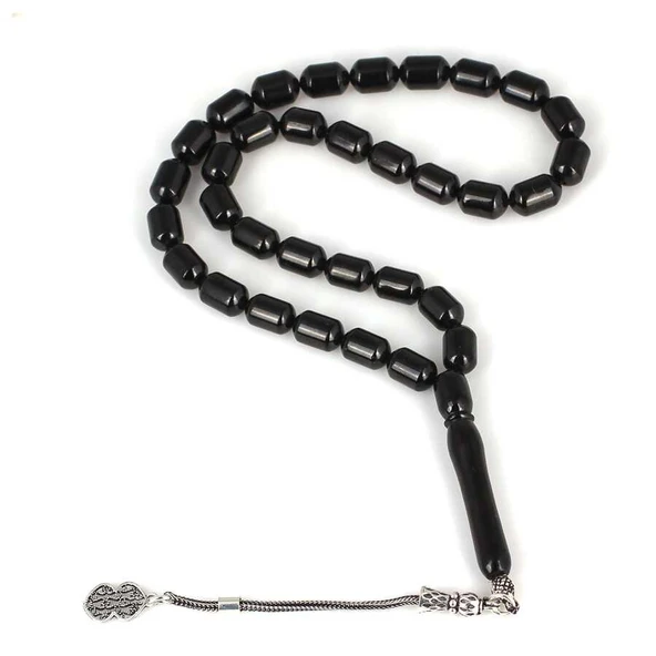 925 Ayar Gümüş Silindir Kesim Oltu Taş Tesbih ürün görseli