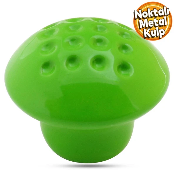 Noktalı Mantar Düğme Kulp Çekmece Bebek Çocuk Genç Odası Dolap Kapak Kulpu Kulbu Yeşil Metal Kulp