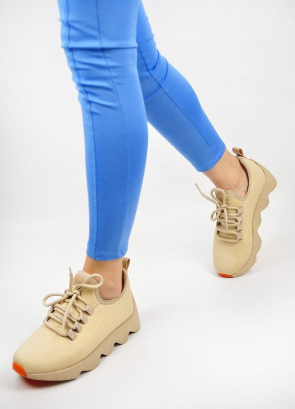 Nstil Günlük Kadın Sneaker Spor Ayakkabı Bağcıklı Triko Tırtıklı Kalın Taban Hava Alabilen 300