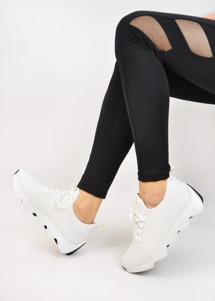 Nstil Günlük Kadın Sneaker Spor Ayakkabı Bağcıklı Triko Tırtıklı Kalın Taban Hava Alabilen 300 - 3