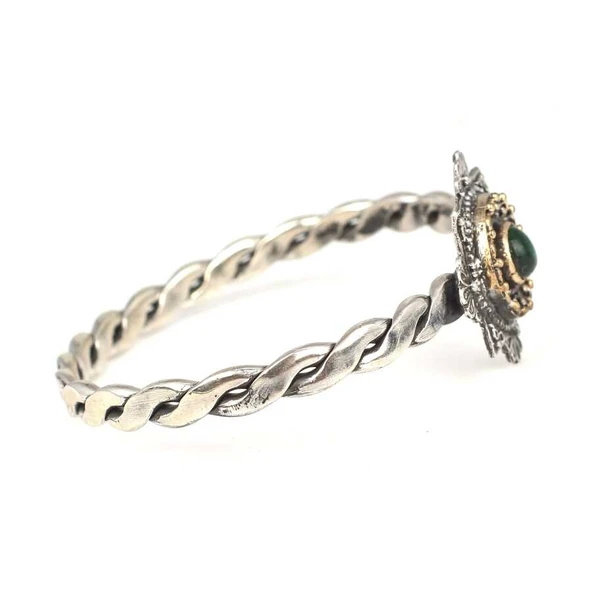 925 Ayar Gümüş Telkâri Kaşlı 2 Tel Yassı Burma Bilezik - Resim 2