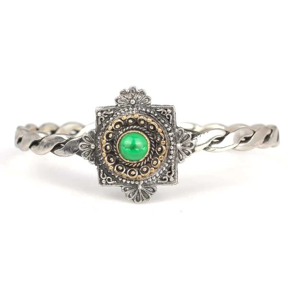 925 Ayar Gümüş Telkâri Kaşlı 2 Tel Yassı Burma Bilezik - Resim 3