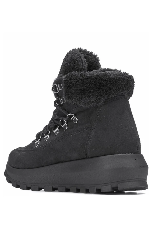 Nstil Günlük Kadın Bot Bağcıklı Kalın Yüksek Topuklu Kürk Astarlı Tırtıklı Taban Nubuk Bootie 1015C - 9