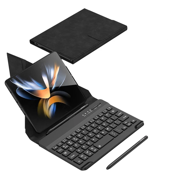 Galaxy Z Fold 2 Kılıf Standlı Klavyeli Kalem Bölmeli Zore Kıpta Klavyeli Kılıf - 6