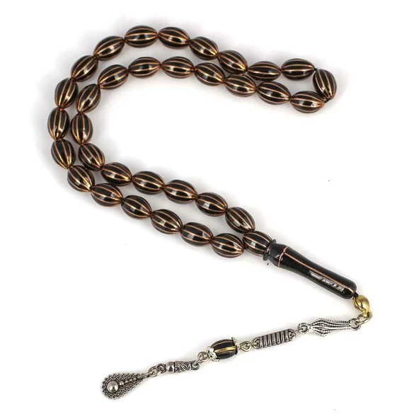 Arpa Kesim Bronz İşlemeli Karpuz Dilim Oltu Taş Tesbih ürün görseli 1