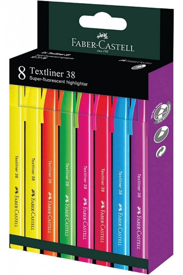 Faber Castell 38 Textliner 8li Neon Fosforlu Kalem Seti / 157778