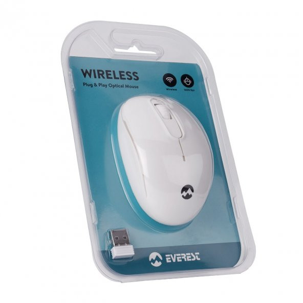 EVEREST SMW-666 USB BEYAZ  2.4GHZ OPTİK WIRELESS MOUSE 1500DPI TAK ÇALIŞTIR KABLOSUZ - 6