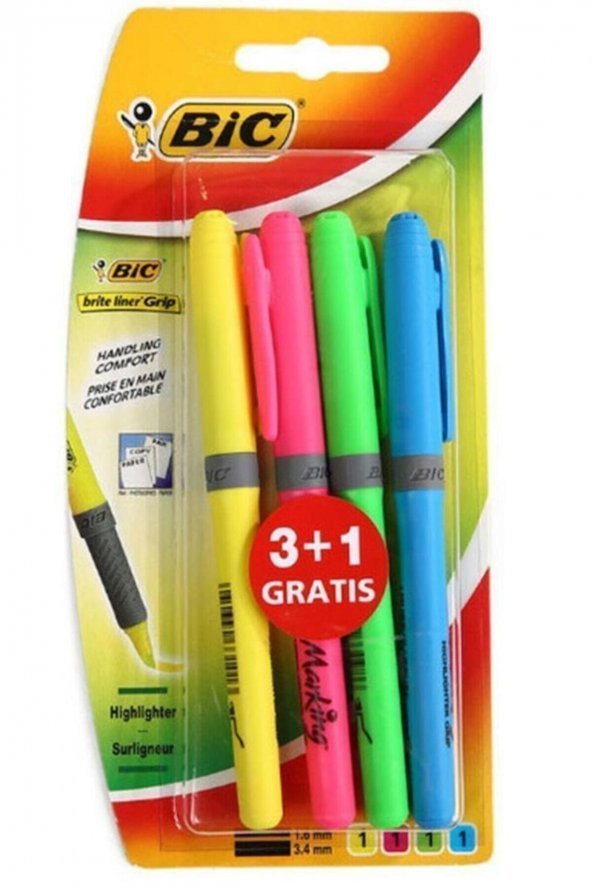 Bic Fosforlu Kalem 4 Renk Kalem Tipi Grip Marking ürün görseli