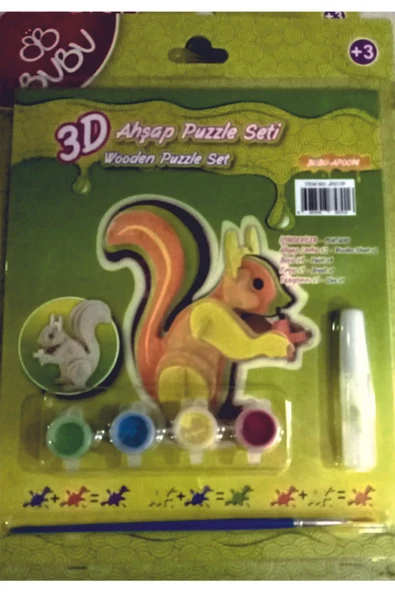 Bubu Bubu 3D Ahşap Puzzle+Boyama Seti sincap