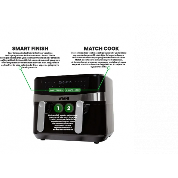 Wiami Airfryer 9l Çift Sepetli Yağsız Hava Fritözü - 2