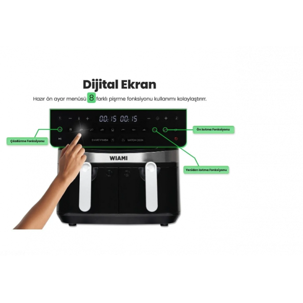 Wiami Airfryer 9l Çift Sepetli Yağsız Hava Fritözü - 3