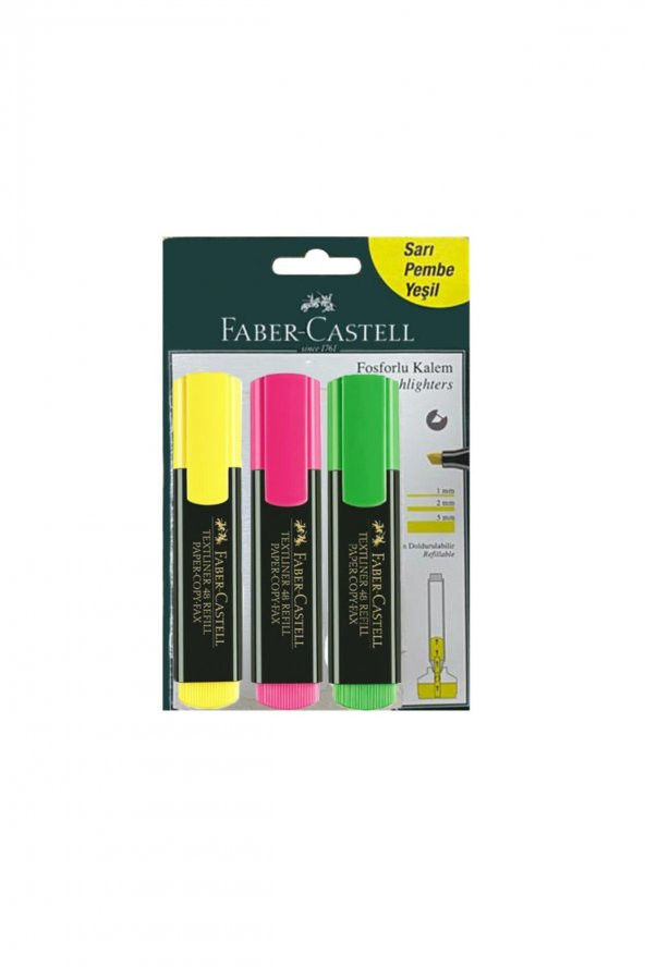 Faber Castell Fosforlu Kalem 3lü Blister Sarı Pembe Yeşil 5508150728 ürün görseli