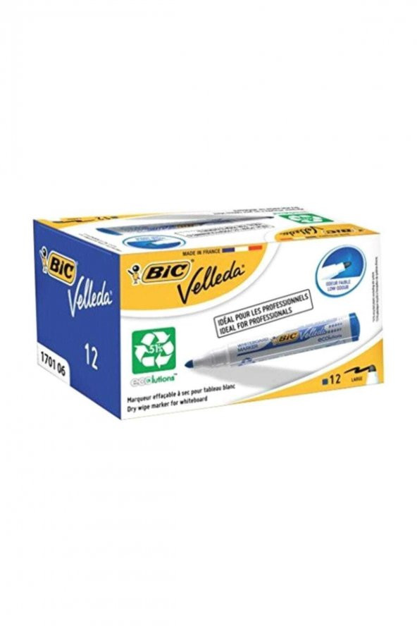 Bic Velleda 1701 Beyaz Tahta Kalemi Mavi 12 li Kutu ürün görseli