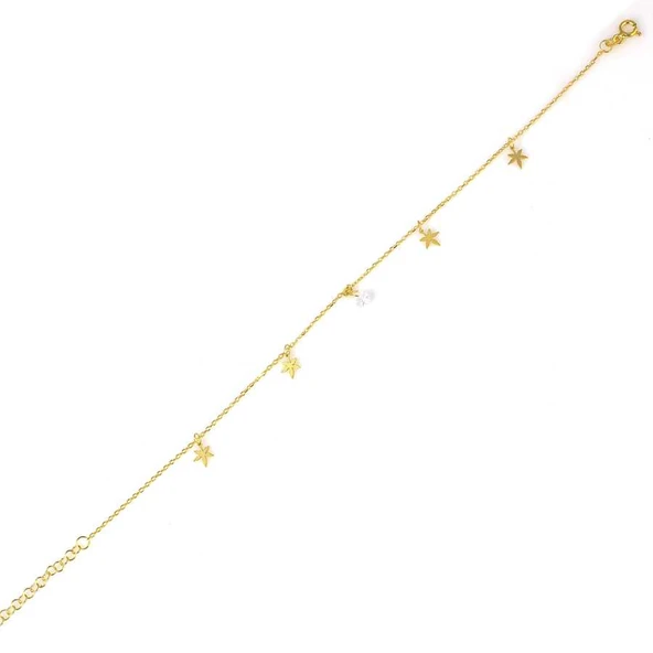 925 Ayar Gümüş Çınar Yaprağı Beyaz Taşlı Halhal - Resim 2