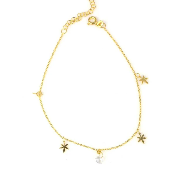 925 Ayar Gümüş Çınar Yaprağı Beyaz Taşlı Halhal ürün görseli