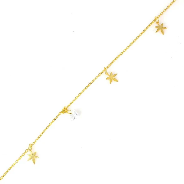 925 Ayar Gümüş Çınar Yaprağı Beyaz Taşlı Halhal - Resim 3