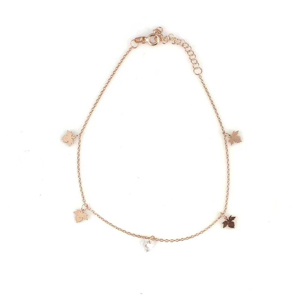 925 Ayar Gümüş Üçgen Taşlı Çınar Yaprağı Halhal ürün görseli