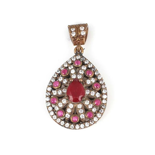 925 Ayar Gümüş Ve Bronz Karışımı Yakut Ve Zirkon Taşlı Kolye Ucu ürün görseli 1