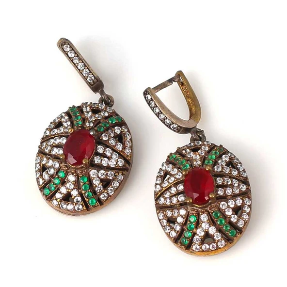 925 Ayar Gümüş Ve Bronz Karışımı Oval Küpe ürün görseli 1