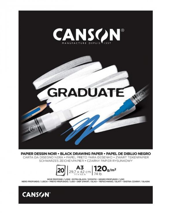 Canson Graduate Siyah Çizim Defteri 120g A5