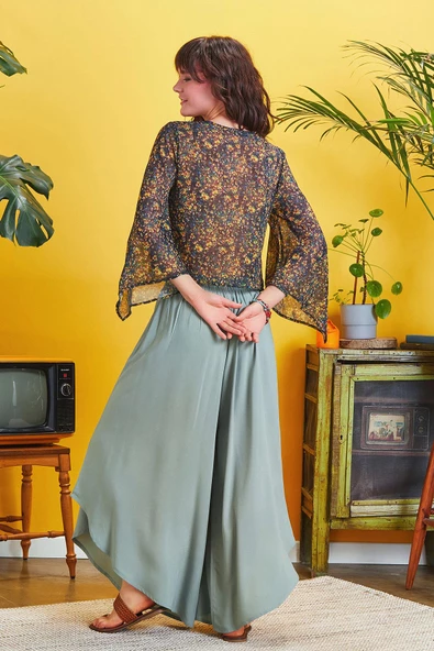 Truvakar Kol Bohem Stil Çiçekli Şifon Bluz - 4