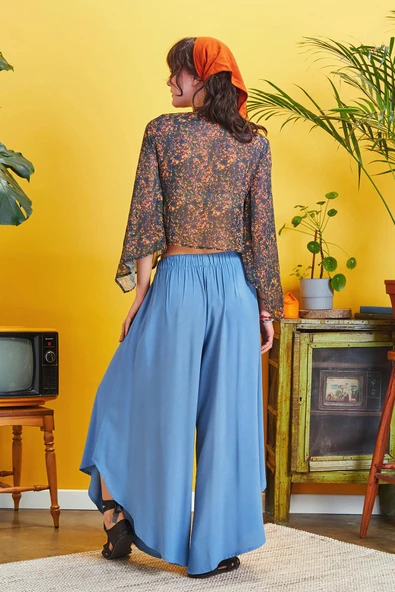 Paçası Detaylı Beli Lastikli Bol Paça Pantolon - 5