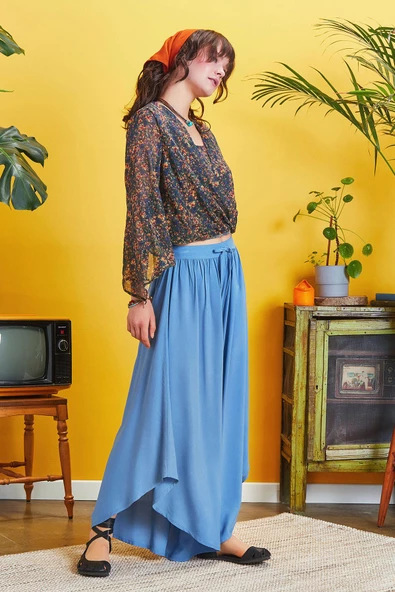 Paçası Detaylı Beli Lastikli Bol Paça Pantolon - 2