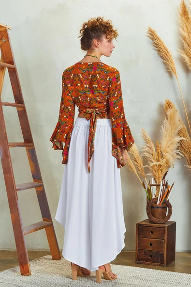 Paçası Detaylı Beli Lastikli Bol Paça Pantolon - 5