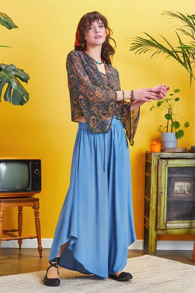 Paçası Detaylı Beli Lastikli Bol Paça Pantolon - 3